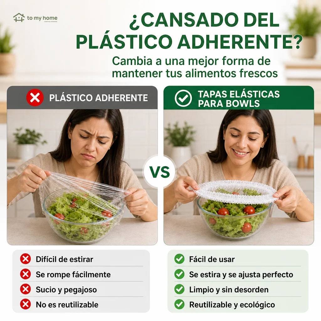 Cubiertas elásticas reutilizables para bowls, platos y recipientes, sin plástico adherente