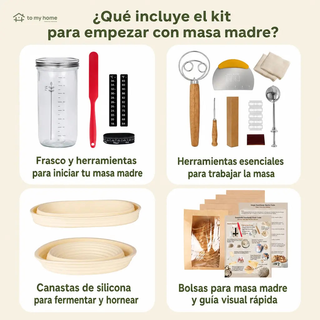 Kit completo para pan de masa madre con frasco de vidrio y canastas de silicón para hornear en casa artesanal