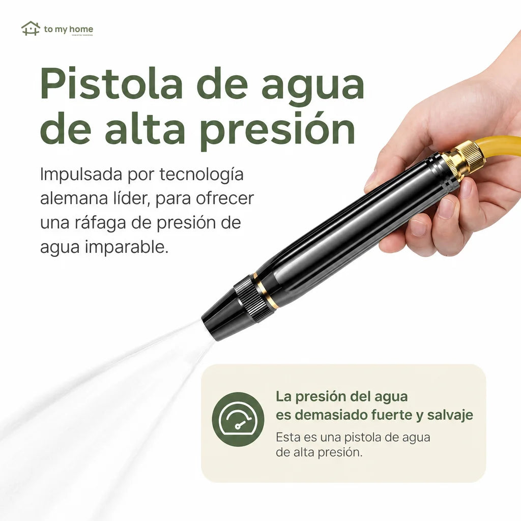 Pistola de agua a presión con boquilla reforzada y modos de rocío para lavar autos, regar plantas y limpiar patios en casa