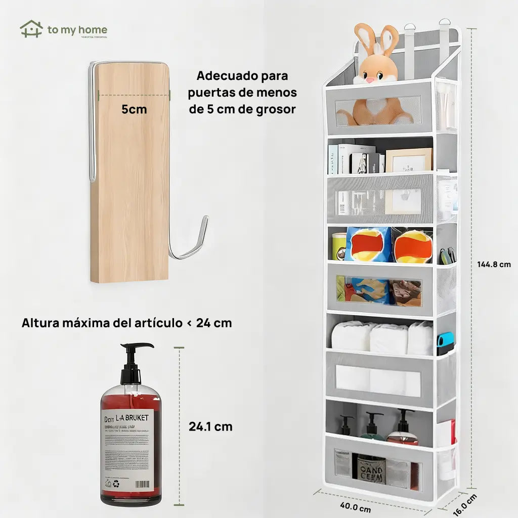 Organizador colgante para puerta de 5 niveles con 10 bolsillos grandes para baño, recámara, clóset y útiles escolares sin ocupar espacio extra