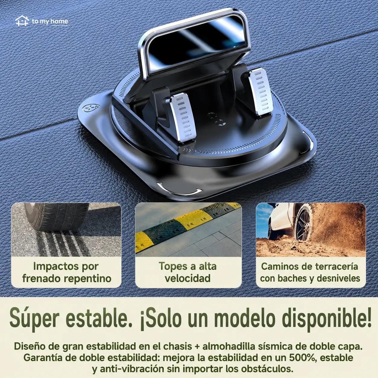 Soporte para celular de auto con rotación 360° y ventosa estable para navegación en tablero, compatible con iPhone y Android segura