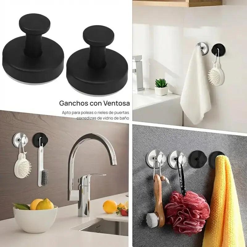 Kit 2 ganchos de pared con ventosa de alta adherencia, impermeables, reutilizables, resistentes, sin perforación, ideal para baño, cocina u organización de artículos