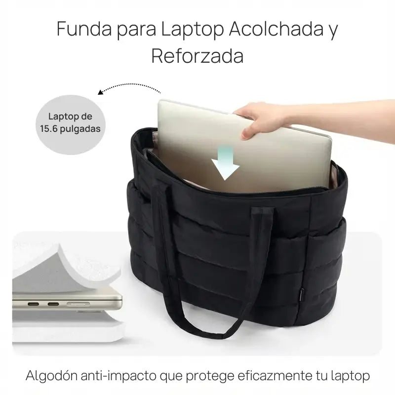 Bolsa tote Puffy acolchada femenina para laptop, trabajo y viaje, ligera, espaciosa y resistente, con varios compartimentos para organizar y llevar todo