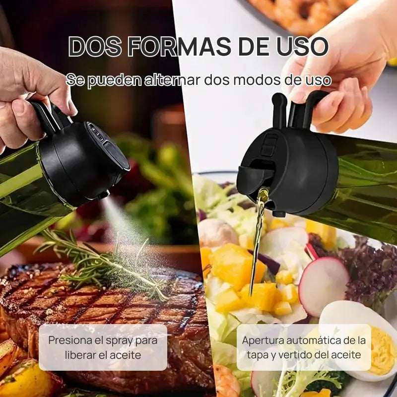 Kit 2 pulverizadores de aceite y vinagre 470 ml en vidrio oscuro, spray 2 en 1, apto para cocina, air fryer o parrilla de forma práctica
