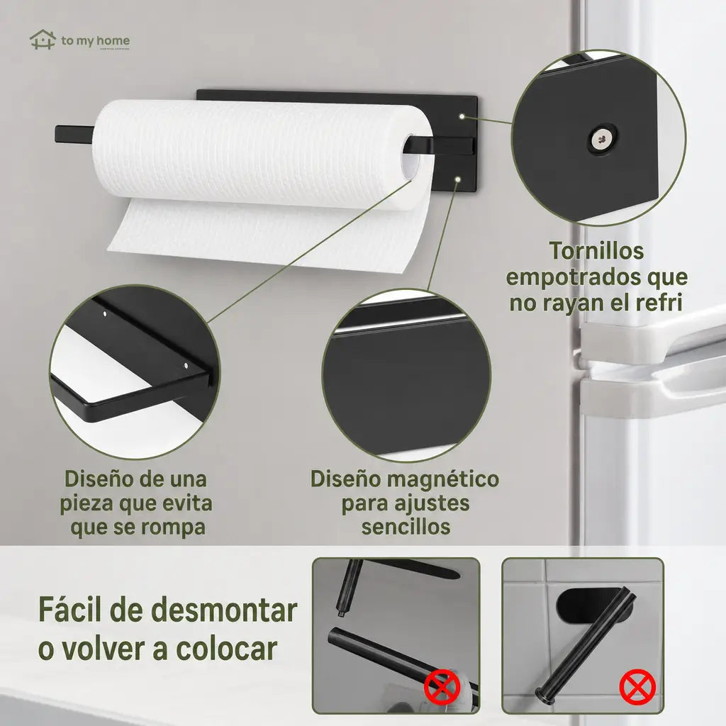 Portarrollos magnético de acero inoxidable para toallas de papel, organizador ajustable para refri, cocina, baño y asador en superficies metálicas resistentes