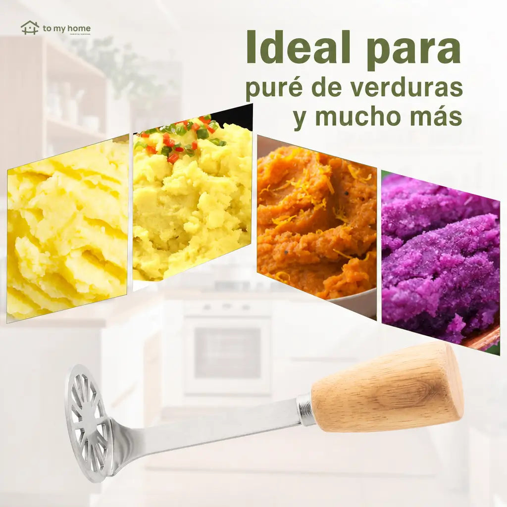 Set de 2 machacadores mini de acero inoxidable con mango de madera para papa, aguacate, frijoles y purés caseros en cocina diaria