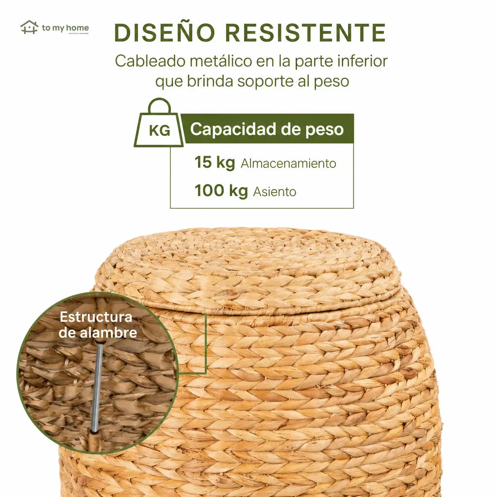 Cesto organizador multiusos de jacinto acuático con tapa y estructura reforzada para ordenar sala, recámara, entrada o cuarto infantil con estilo