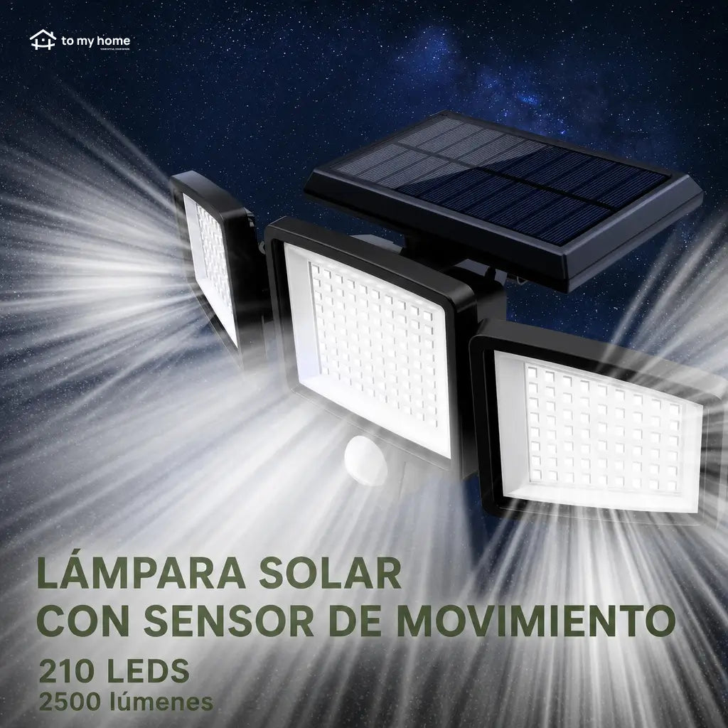 Lámpara solar exterior amplia de seguridad 2500LM con 3 cabezales, sensor de movimiento y control remoto para patio, cochera y jardín