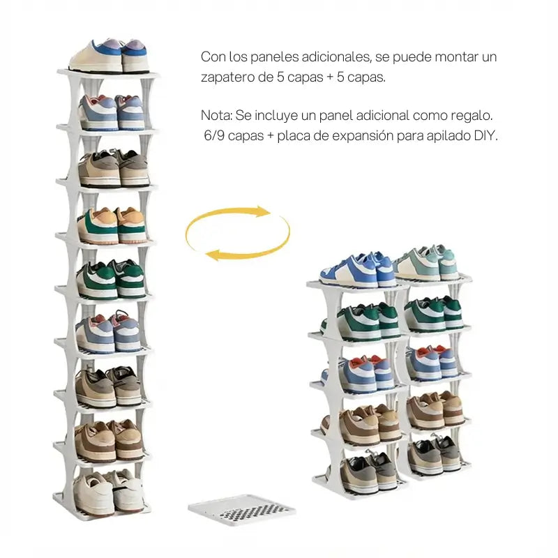 Zapatera vertical modular 6 a 9 niveles, estructura compacta, moderna y resistente, organización doméstica eficiente, maximiza espacio y mantiene orden en cualquier habitación