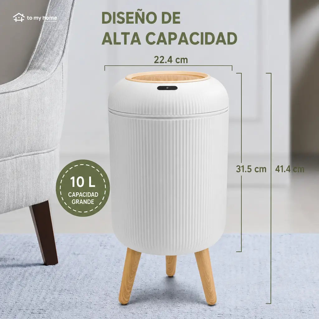 Basurero compacto inteligente con sensor de movimiento impermeable, bolsa oculta y patas desmontables para uso diario en sala, baño, recámara u oficina
