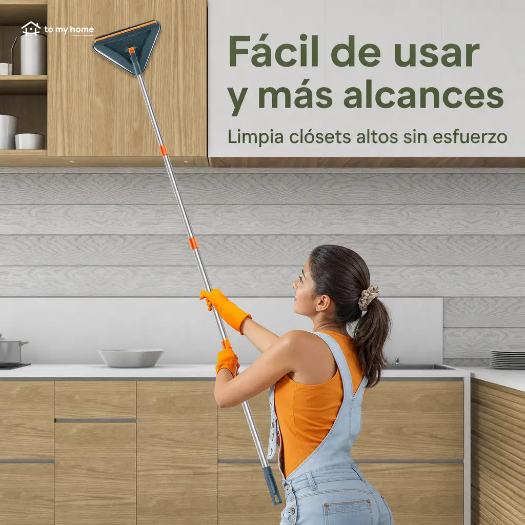 Trapeador de microfibra para paredes con mango ajustable y cabezal 360°, ideal para techos, ventiladores, ventanas, zoclos y pisos del hogar