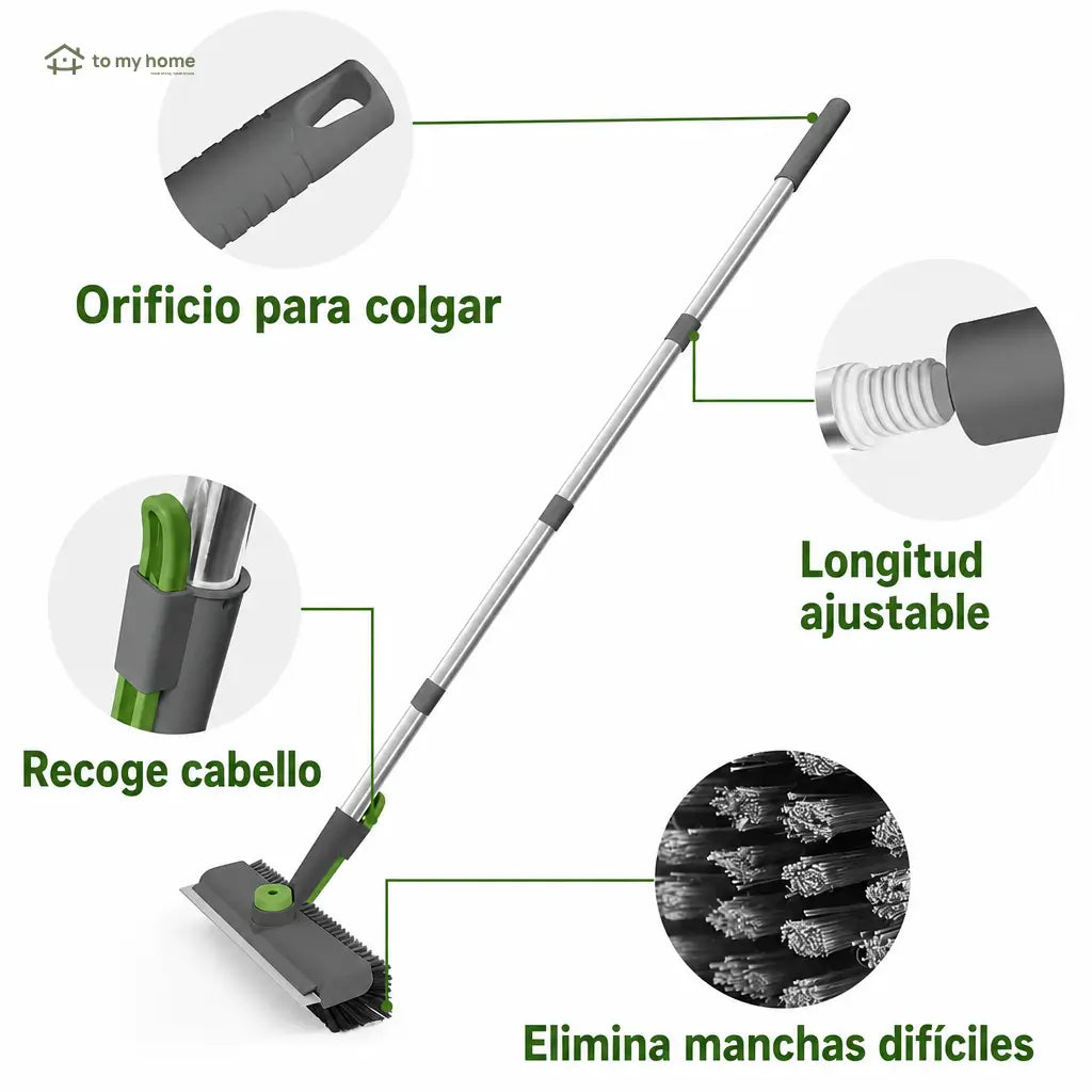 Cepillo limpiador de pisos 3 en 1 con mango ajustable, cerdas rígidas y jalador para baño, cocina, patio y cochera