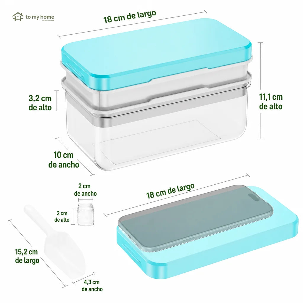 Set de charolas para hielo apilables con tapa y contenedor, fácil de liberar