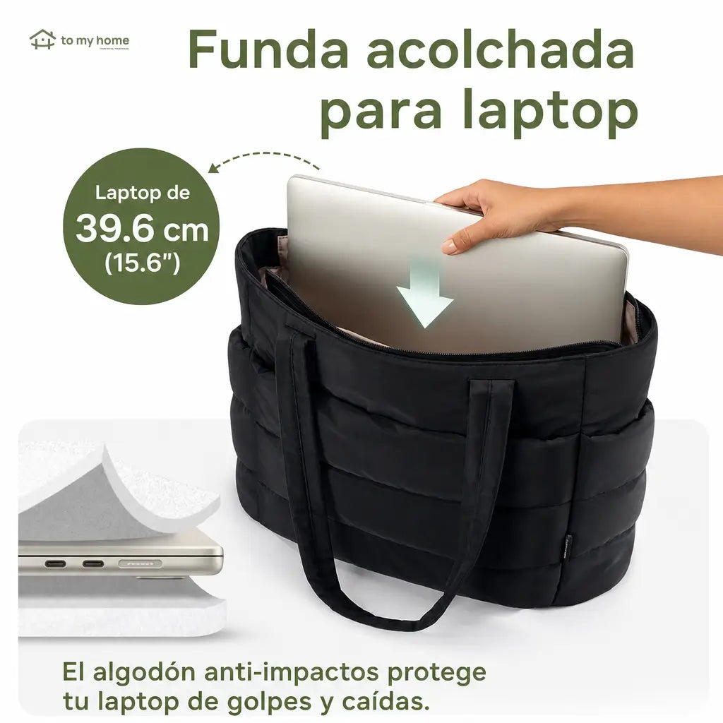 Bolsa tote acolchada ligera con cierre, compartimentos y funda para maleta, ideal para trabajo, gym y viajes diarios con laptop