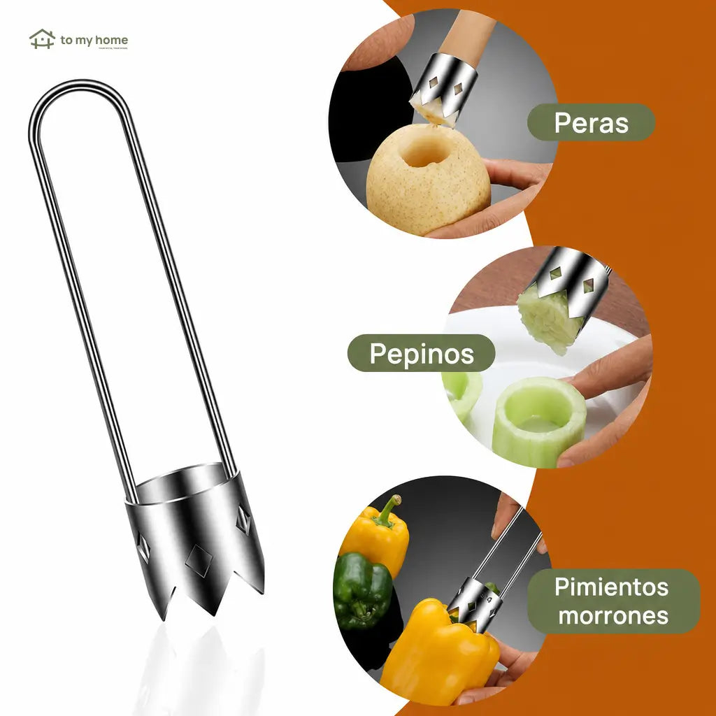 Set de 2 descorazonadores de acero inoxidable con mango ergonómico para pimientos, frutas y verduras en cocina diaria preparación rápida y limpia