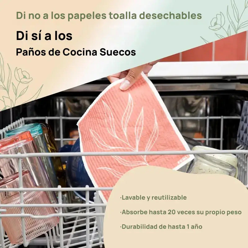 Juego de 5 paños de cocina suecos altamente absorbentes de algodón y celulosa, lavables, reutilizables, biodegradables, con calidad superior garantizada