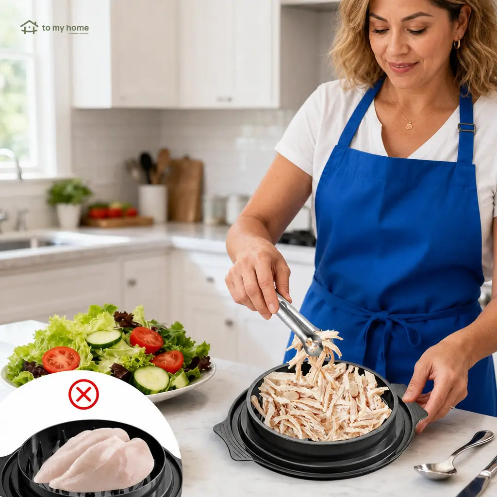 Deshebrador de carne grande con tapa transparente y base antiderrapante para pollo, res y cerdo cocidos en cocina familiar diaria