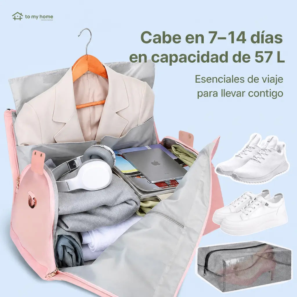 Bolsa weekender 57 L aprobada para avión con portatrajes desplegable, bolsillos con cierre y zapatero ventilado para viajes de fin de semana