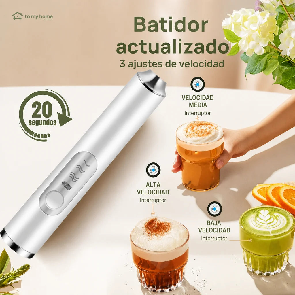 Batidor eléctrico de mano recargable USB-C con varillas desmontables para espumar leche, mezclar huevo y preparar café en casa fácilmente cada día