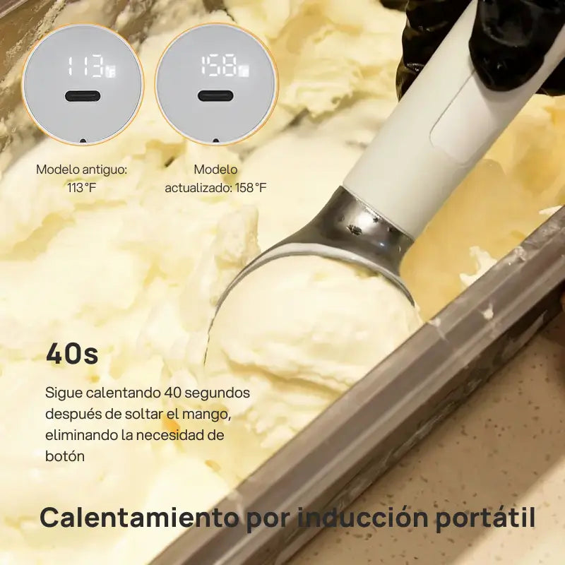 Cuchara eléctrica calentadora para helado, recargable en acero inoxidable, display LED, calentamiento rápido, uso seguro, perfecta para servir postres, helados y cremas