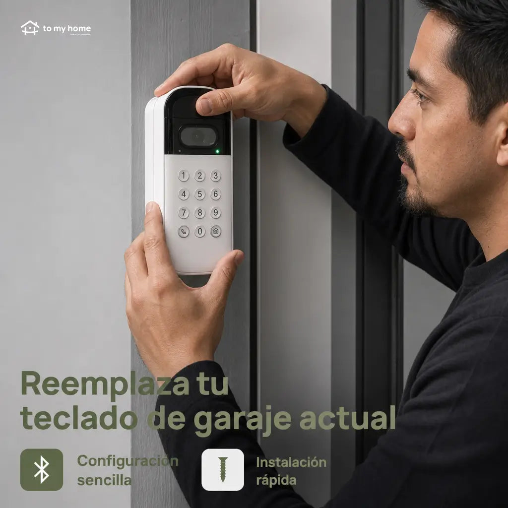Teclado inteligente Wi-Fi para puerta de garaje con cámara gran angular, PIN personalizables y control desde el celular para accesos seguros en casa