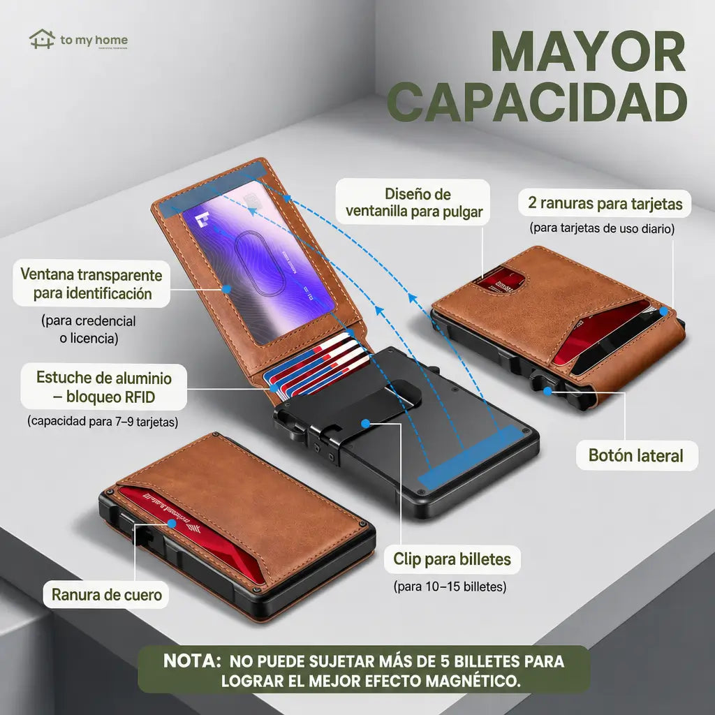 Cartera minimalista para hombre con bloqueo RFID, expulsión pop-up y clip para billetes, ideal para uso diario