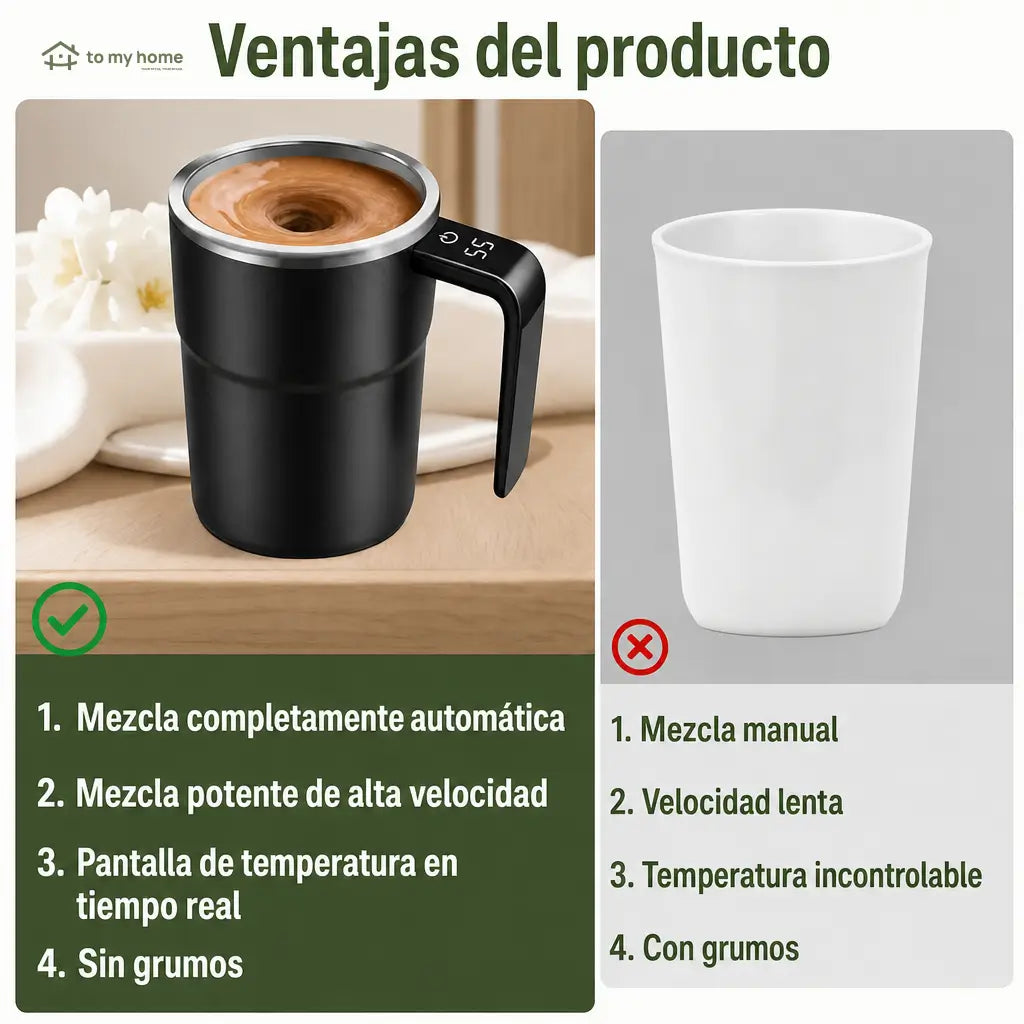 Taza mezcladora automática recargable con agitador magnético y termómetro LCD para café, leche y bebidas sin usar cuchara