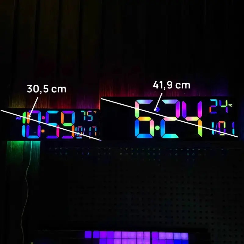 Reloj de pared digital grande de 41.9cm con control remoto, luz RGB, 11 modos, doble alarma y pantalla LED de gran visibilidad nocturna