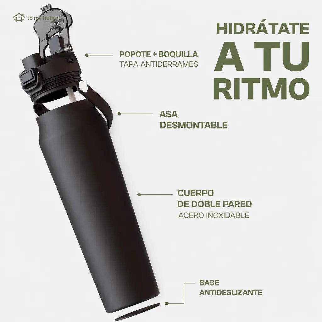 Termo para agua de acero inoxidable 946 ml con popote y boquilla, base antiderrapante para gimnasio, clases y traslados diarios sin derrames