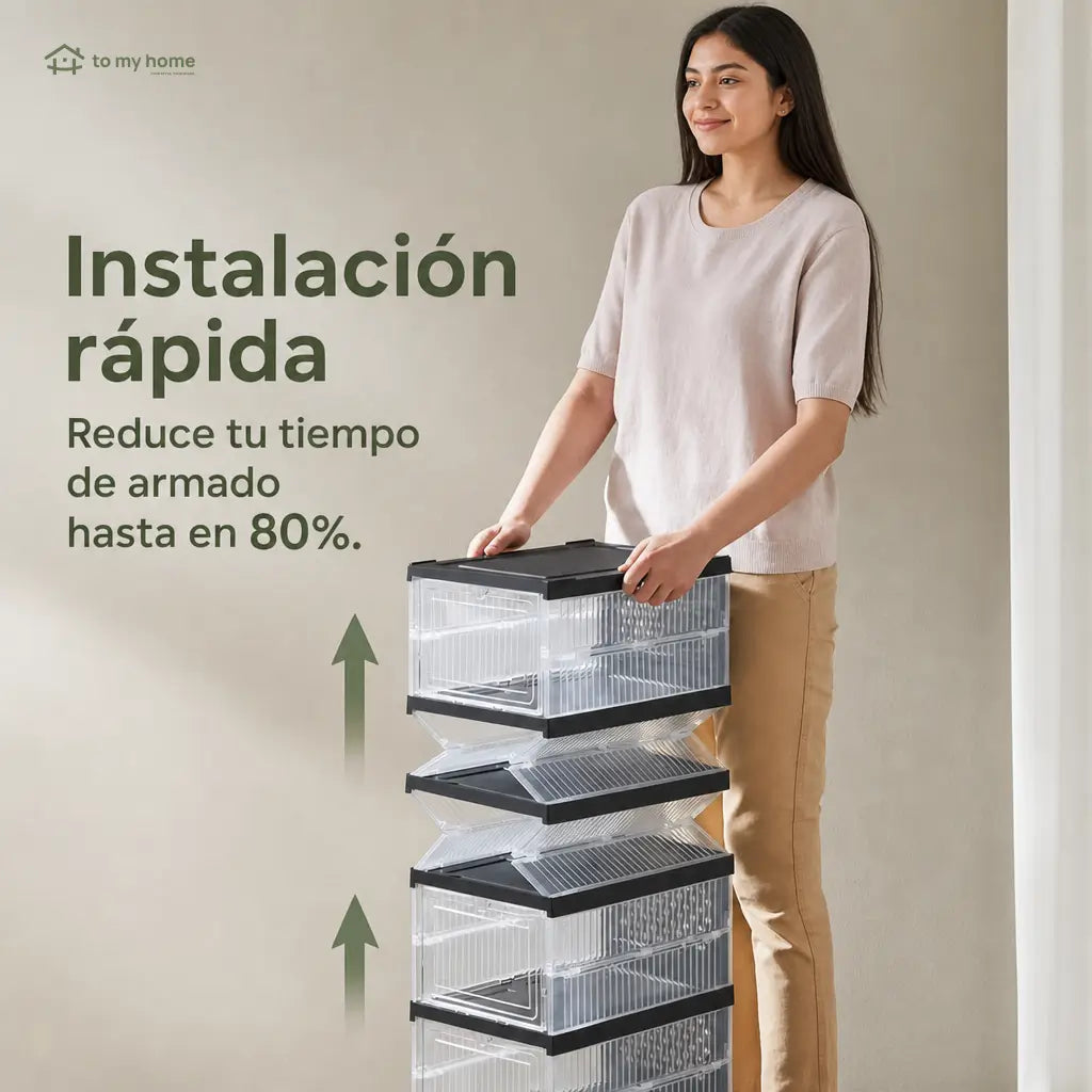 Zapatero plegable transparente con 6 cajas apilables para organizar tenis y zapatos hasta talla US 13 en clóset o entrada de casa