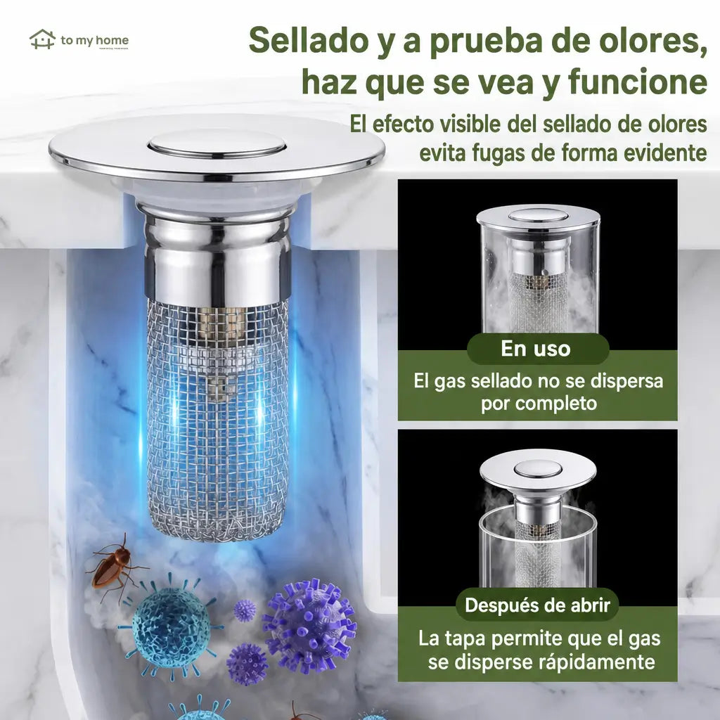 Tapón coladera universal 2 en 1 para lavabo, con canastilla removible de acero inoxidable contra cabello y malos olores