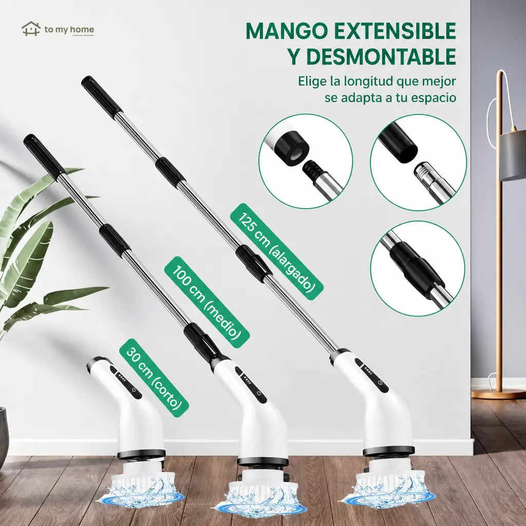 Cepillo eléctrico giratorio inalámbrico IPX7 con 9 cabezales y mango extensible para limpieza profunda de baño, cocina, azulejos y auto