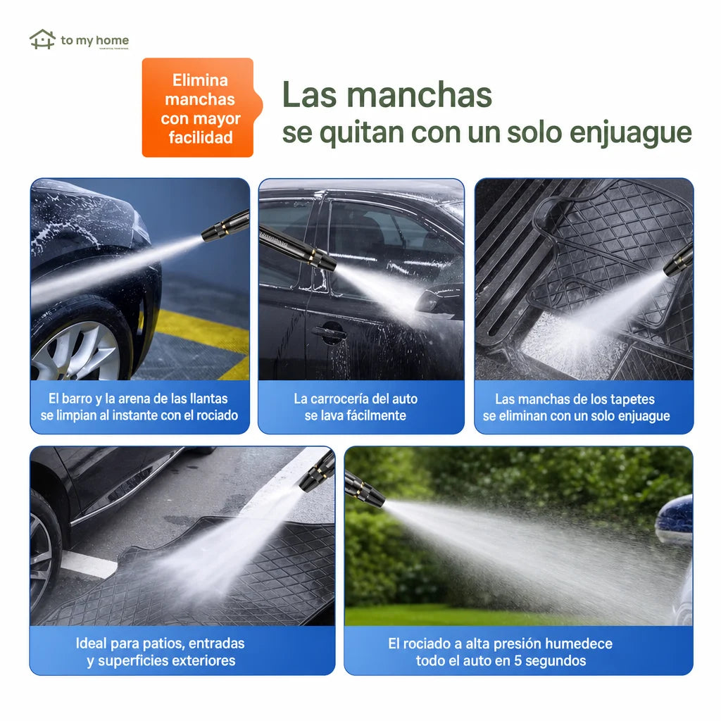 Pistola de agua a presión con boquilla reforzada y modos de rocío para lavar autos, regar plantas y limpiar patios en casa