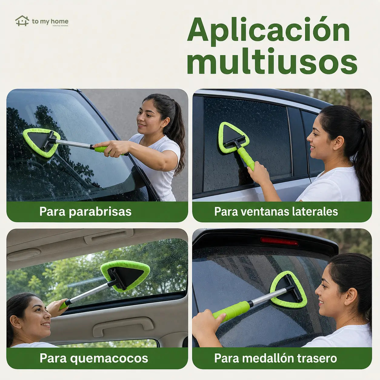 Limpiador de parabrisas extensible con cabeza triangular giratoria y 4 pads de microfibra para autos, camionetas y SUV en limpieza interior y exterior