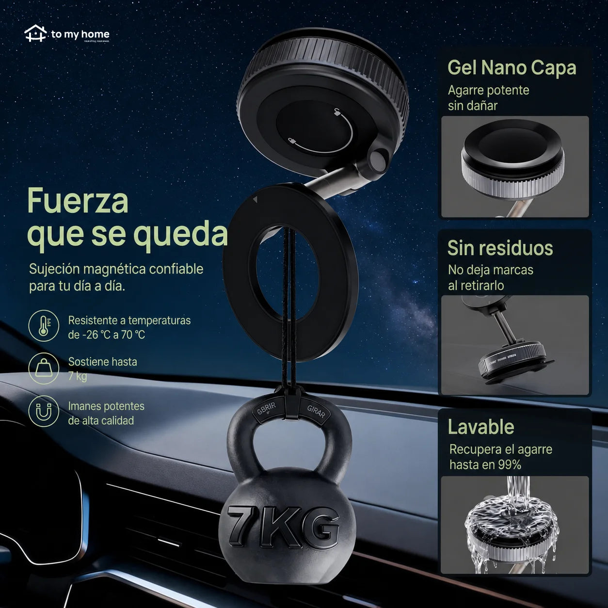 Soporte Magnético Universal Celular Ventosa Vacío Fuerte Plegable Auto Tablero Gimnasio Espejo Baño Compatible con Todo Smartphone y Vehículo Moderno Útil