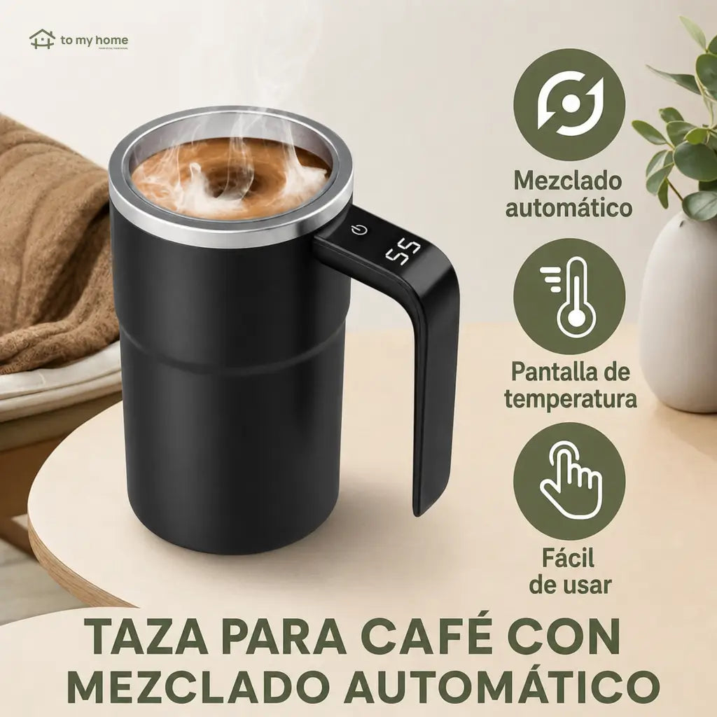 Taza mezcladora automática recargable con agitador magnético y termómetro LCD para café, leche y bebidas sin usar cuchara