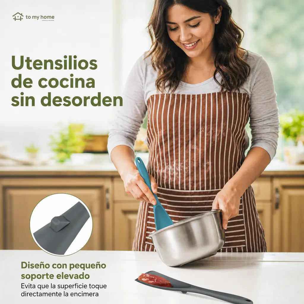 Cucharas Espátula de Silicón Grado Alimenticio, Paquete de 2, para Sartenes Antiadherentes