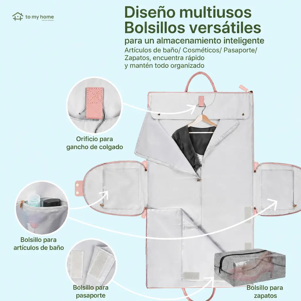 Bolsa weekender 57 L aprobada para avión con portatrajes desplegable, bolsillos con cierre y zapatero ventilado para viajes de fin de semana