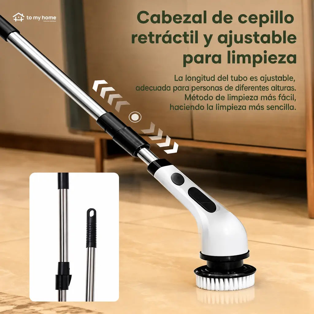 Cepillo eléctrico giratorio inalámbrico IPX7 con 9 cabezales y mango extensible para limpieza profunda de baño, cocina, azulejos y auto