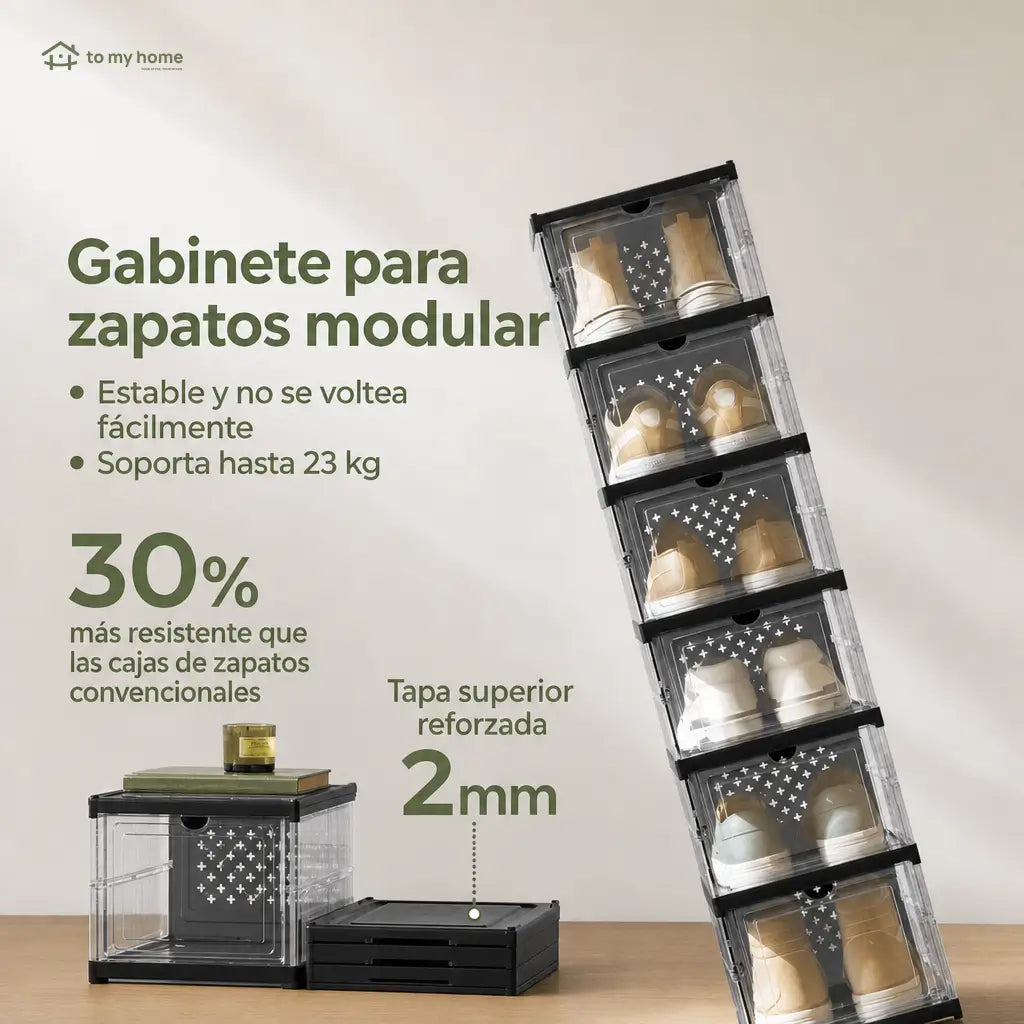 Zapatero plegable transparente con 6 cajas apilables para organizar tenis y zapatos hasta talla US 13 en clóset o entrada de casa