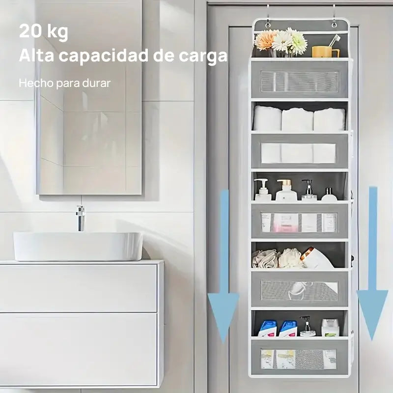 Organizador colgante para puerta con 5 niveles y 10 bolsillos grandes, diseño antivibración, resistente y con capacidad de carga máxima de 20 kg