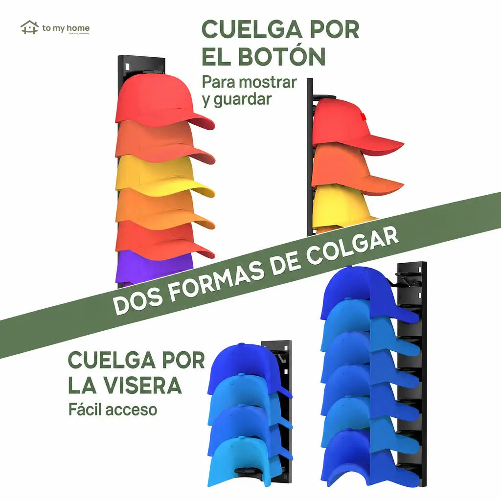 Organizador de gorras para pared, paquete de 2 con 18 espacios, instalación adhesiva o con tornillos para clóset y recámara ordenada