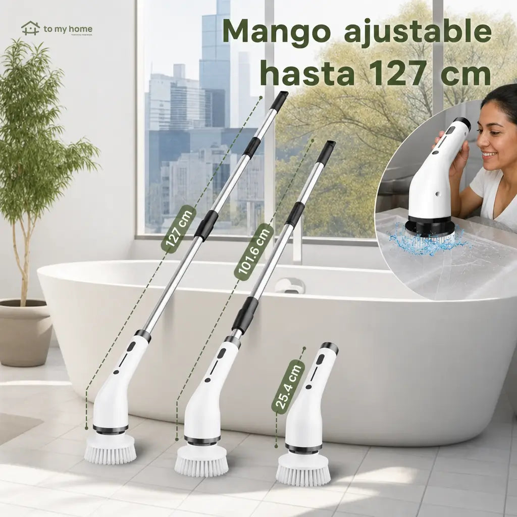 Cepillo eléctrico giratorio inalámbrico IPX7 con mango extensible y 8 cabezales para limpieza profunda sin agacharte en baño cocina pisos y ventanas