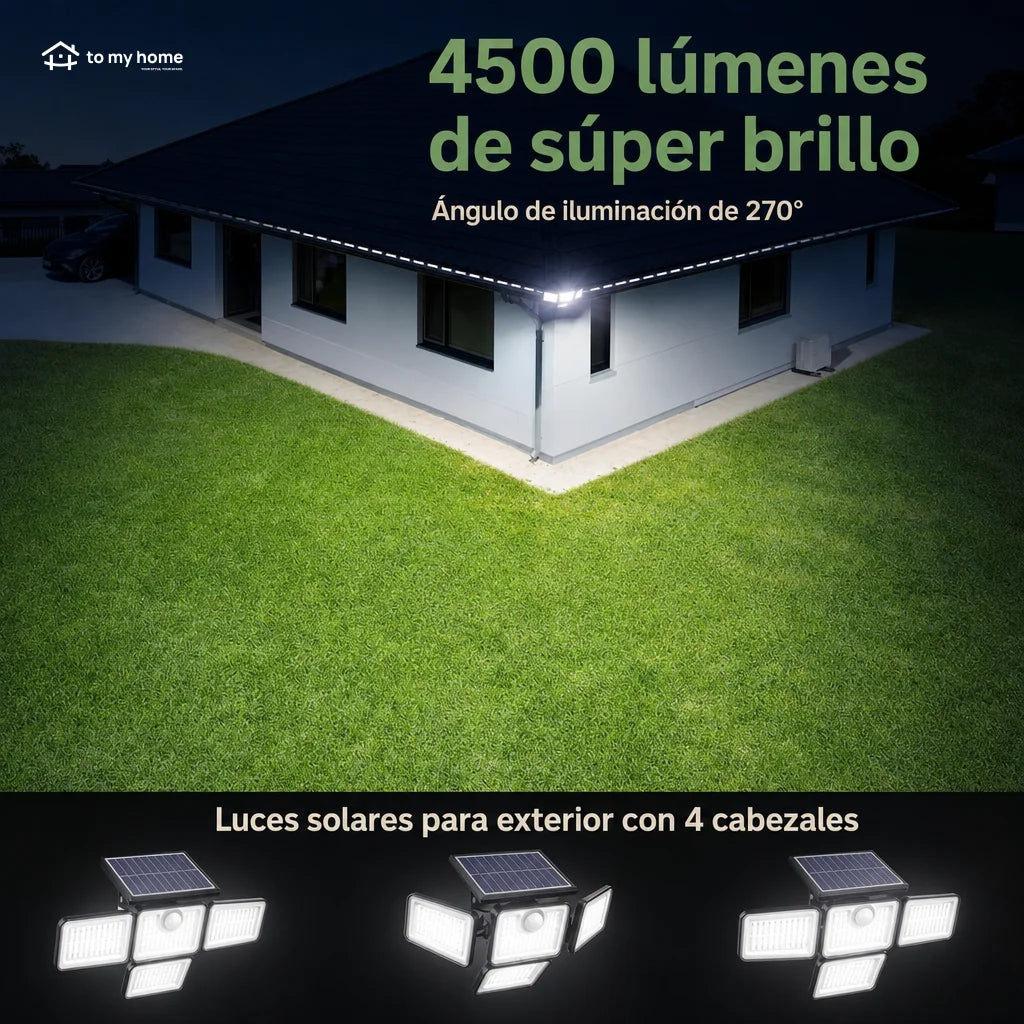Lámpara solar exterior de pared 4500LM con sensor de movimiento y control remoto para patios, jardines y seguridad nocturna en casa