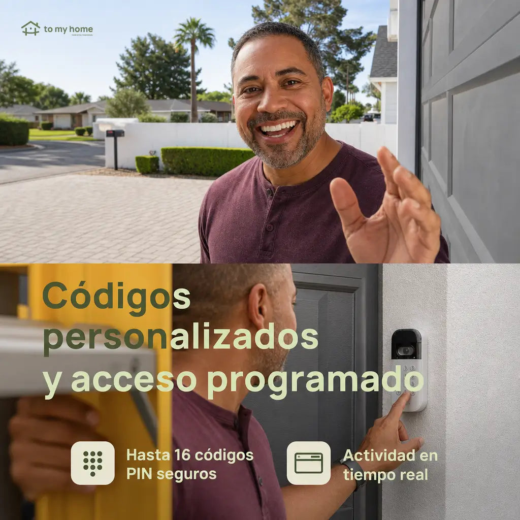 Teclado inteligente Wi-Fi para puerta de garaje con cámara gran angular, PIN personalizables y control desde el celular para accesos seguros en casa