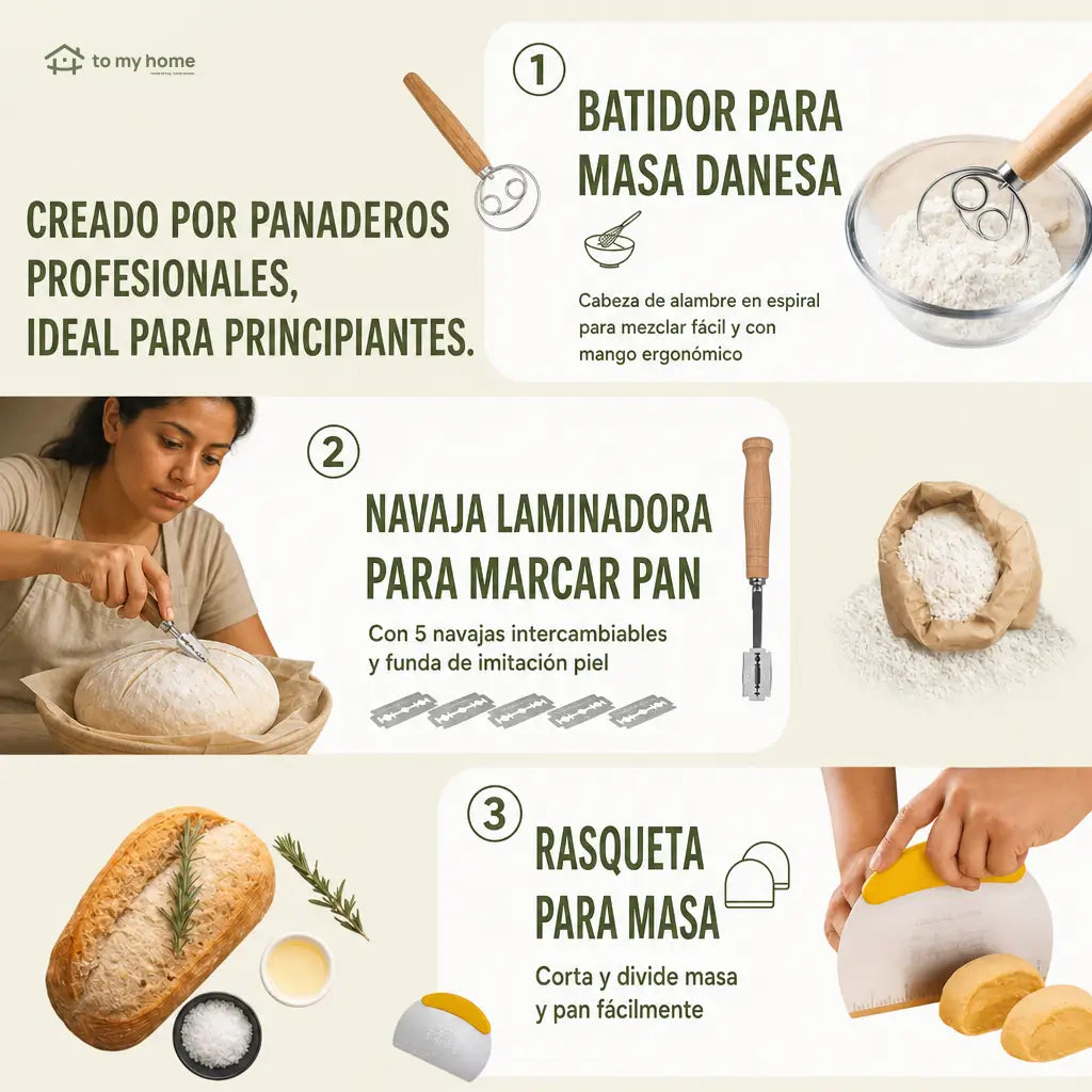 Kit completo para pan de masa madre con frasco de vidrio y canastas de silicón para hornear en casa artesanal