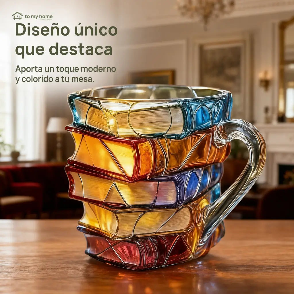 Mug de cerámica tipo libros apilados con pintura 3D multicolor, resistente al calor para amantes de la lectura y coleccionistas creativos
