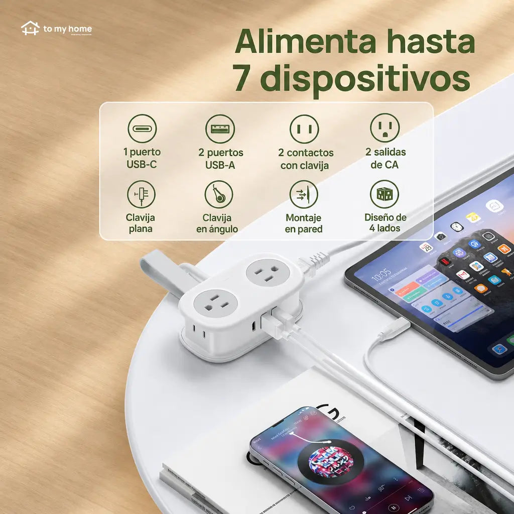 Multicontacto de viaje compacto con 4 tomas AC, USB-A y USB-C, cable de 1.25 m para hotel, crucero y escritorio ordenado