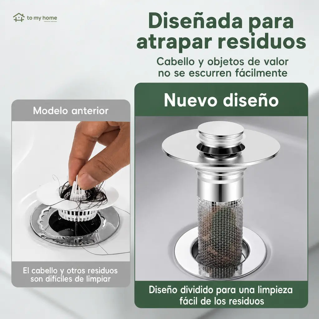 Tapón coladera universal 2 en 1 para lavabo, con canastilla removible de acero inoxidable contra cabello y malos olores