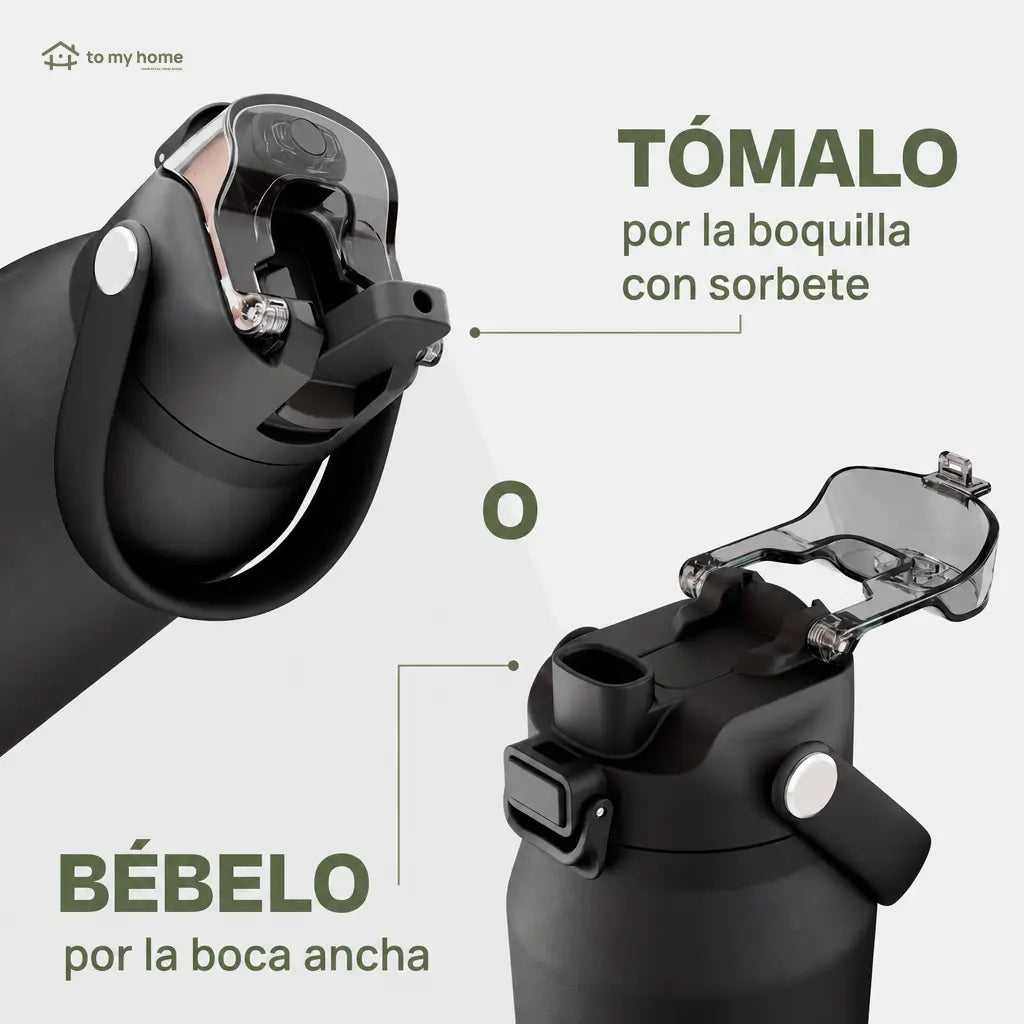 Termo para agua de acero inoxidable 946 ml con popote y boquilla, base antiderrapante para gimnasio, clases y traslados diarios sin derrames